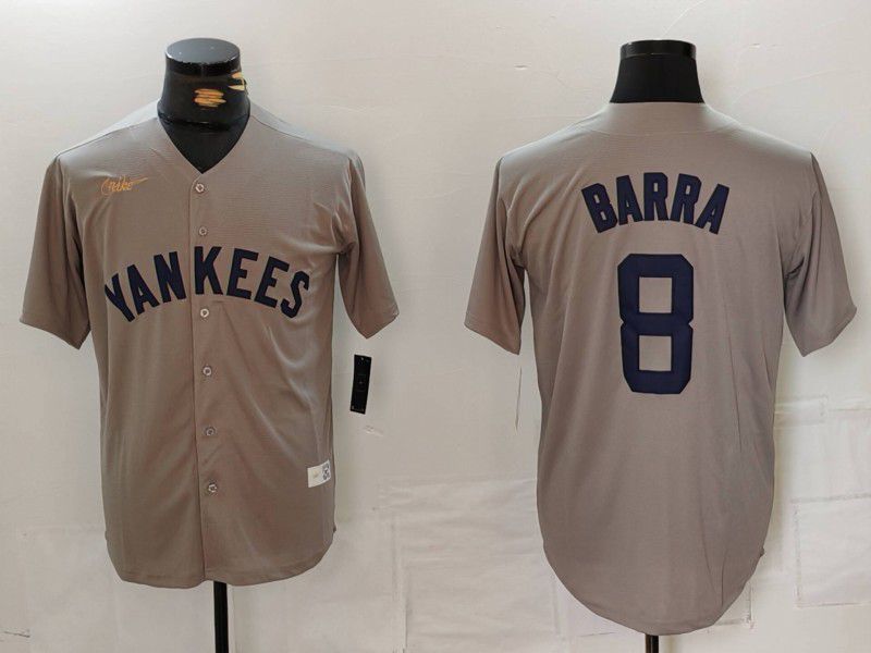 Men New York Yankees #8 Barra Grey Throwback Game 2024 Nike MLB Jersey style 814